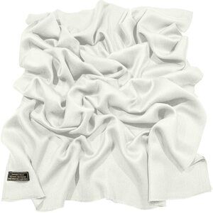 3958 Brilliant White Solid Color Fringe Design Nepalese Shawl Scarf Wrap